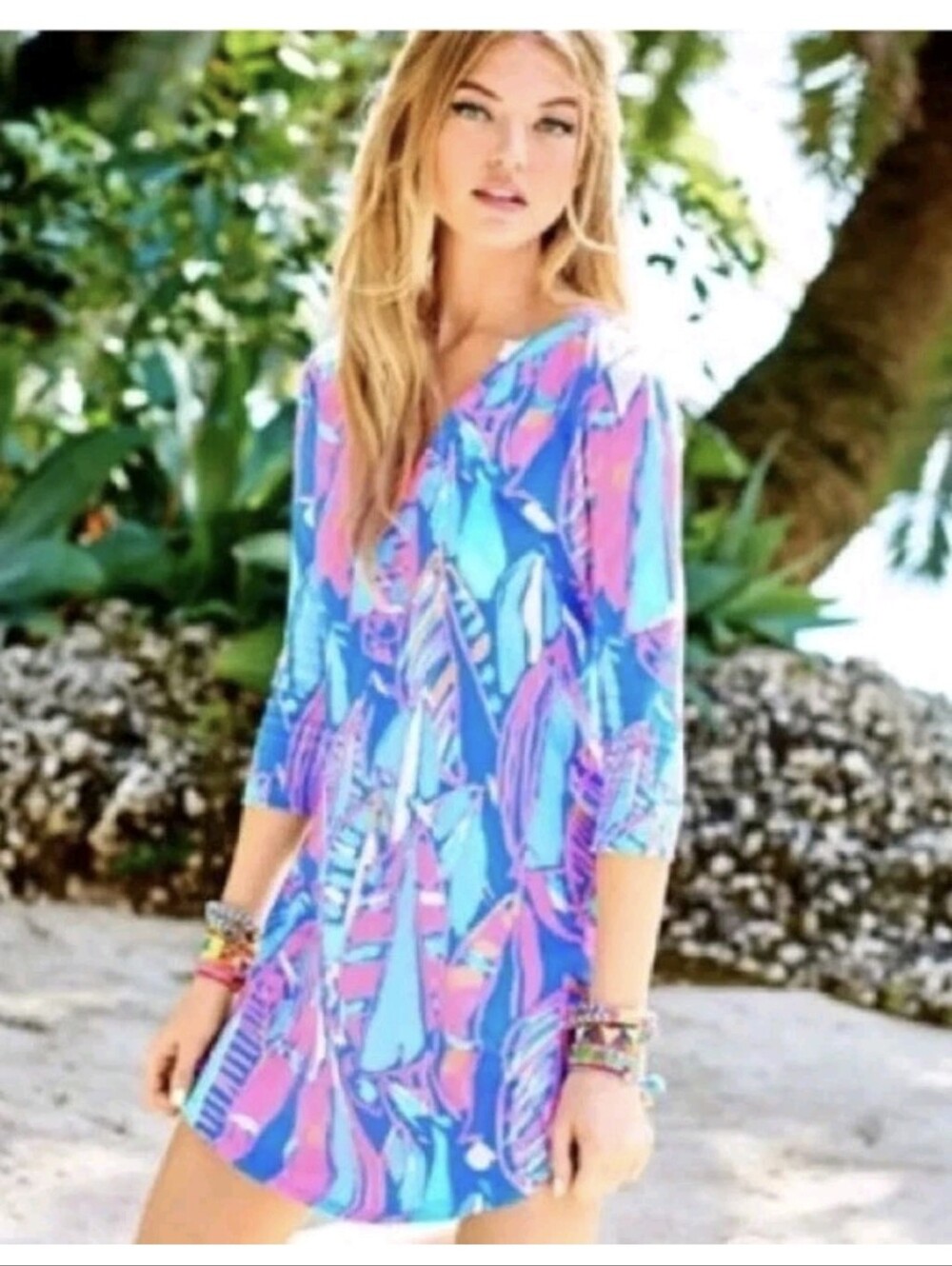 Lilly Pulitzer Ali Mini Dress Out To Sea 3/4 Length Sleeves Size M
